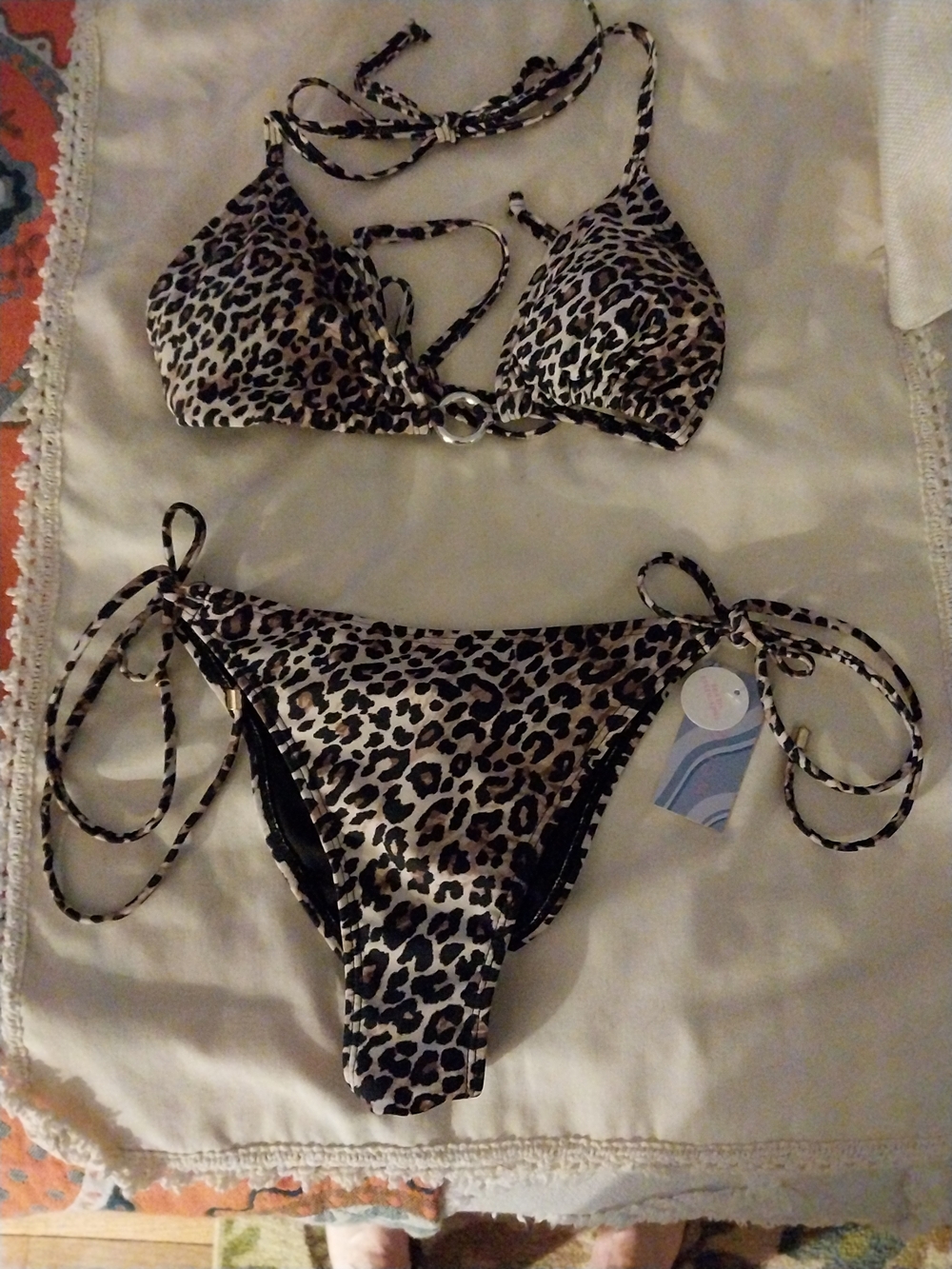 Wet Seal Leopard Print Tie-Side Bikini - Black & Brown